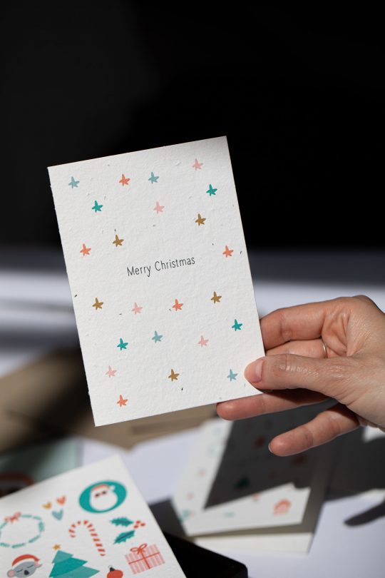 Colourful stars printed Christmas plantable card